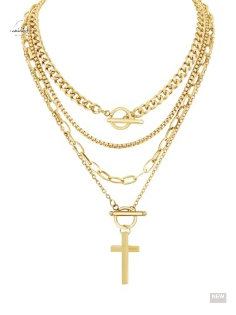 Gold-Tone Layered Cross Choker Necklace Gothic Punk Grunge Emo